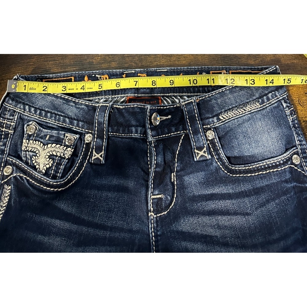 Rock Revival July Skinny Low Rise Jeans Size 27 Dark Wash Rhinestone Embellished - Picture 4 of 16